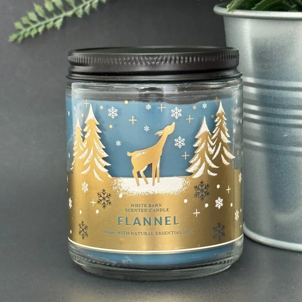 BBW Flannel White Barn Bath & Body Works Mason Jar Single Wick Candle